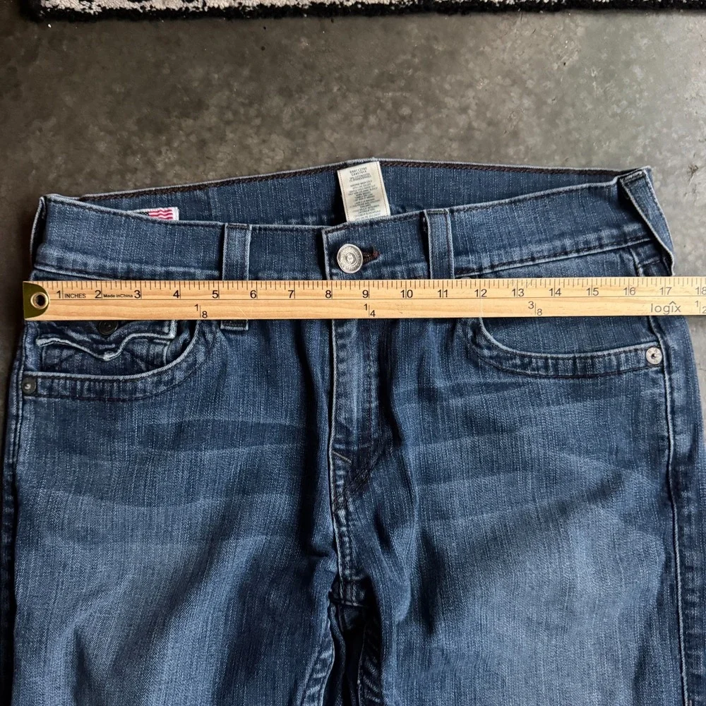 True Religion Jeans Mens 34x33 Blue Ricky Flap Pocket Straight USA Made Cotton
